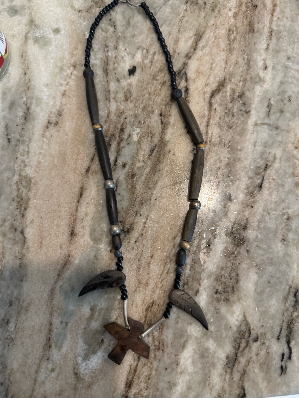 Handcrafted Brown Wooden Cross & Bead Men’s Necklace 18”